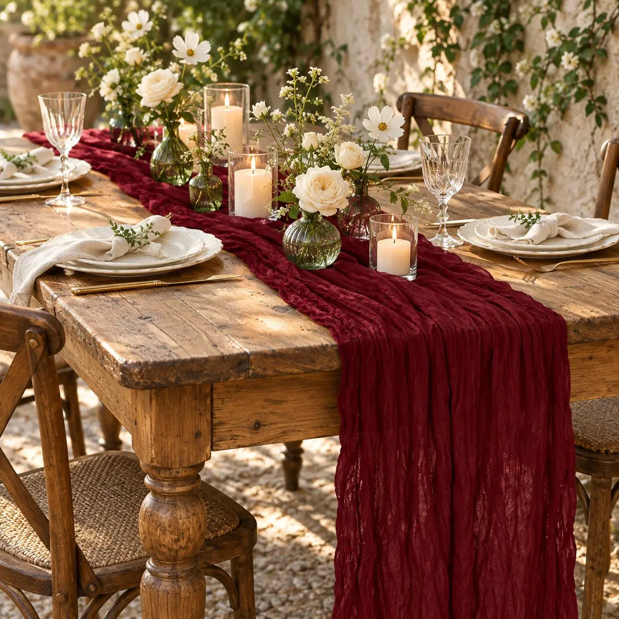 Burgundy Cheesecloth Table Runners — photo 1