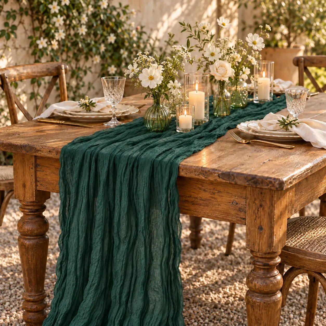 Dark Green Cheesecloth Table Runners — photo 1