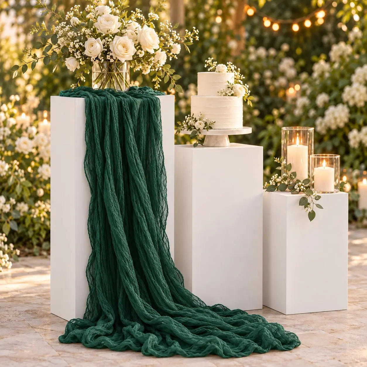 Dark Green Cheesecloth Table Runners thumbnail 2
