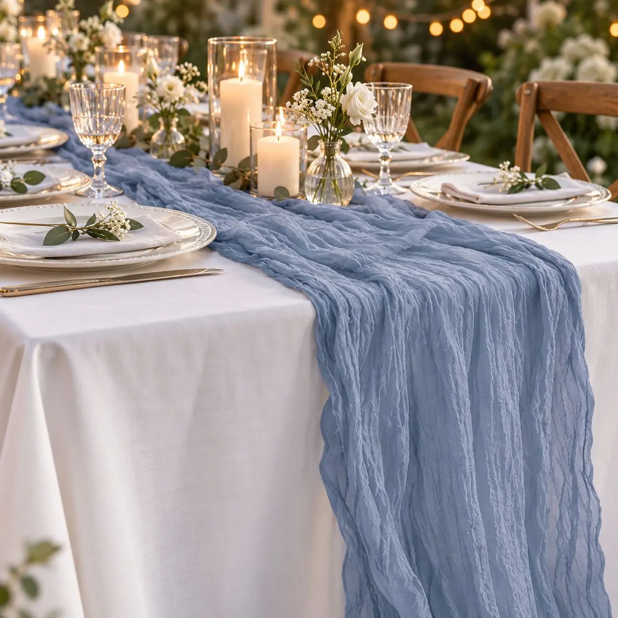 Dusty Blue Cheesecloth Table Runners — photo 1