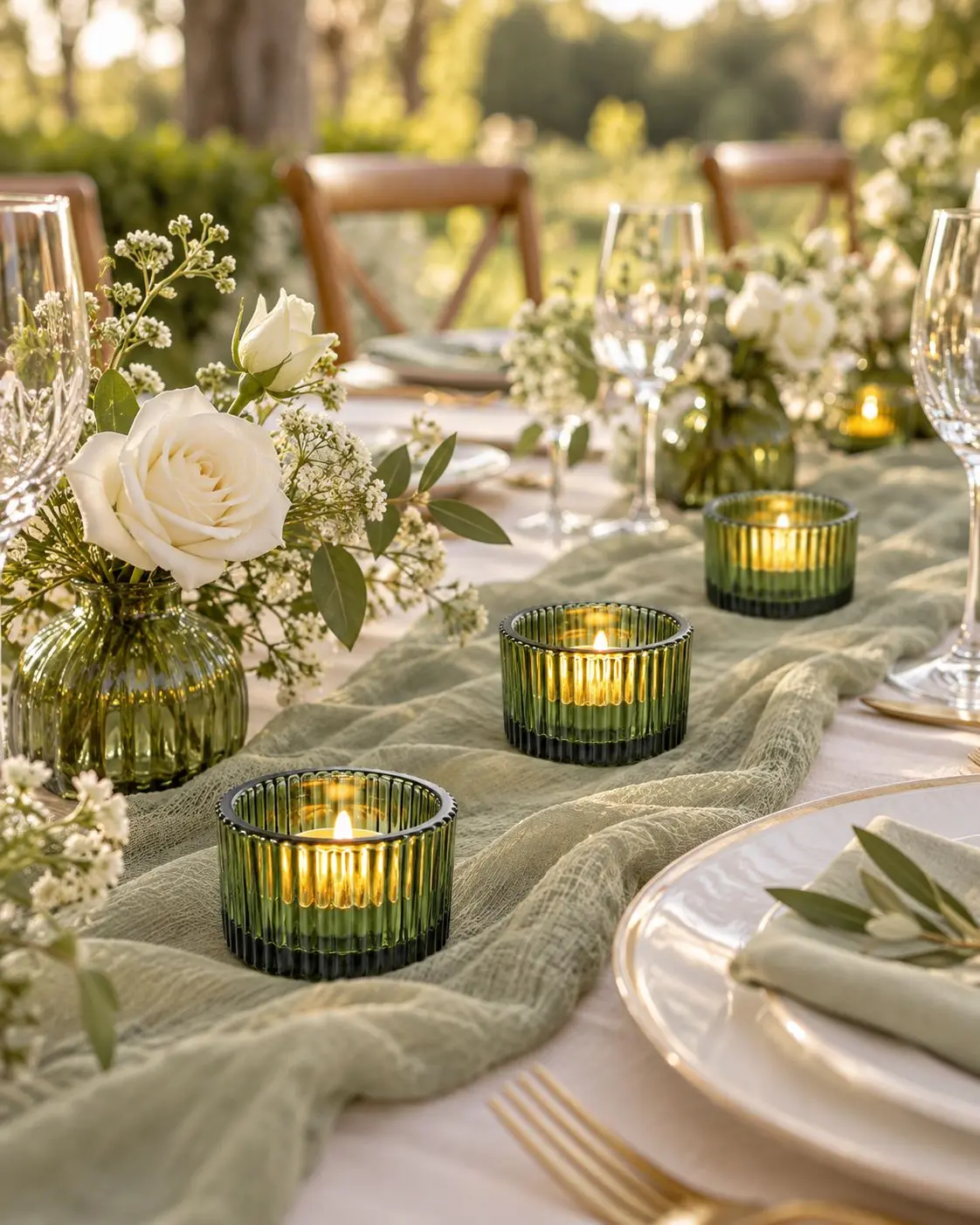 Green Fluted Tealight Candle Holders — photo 1