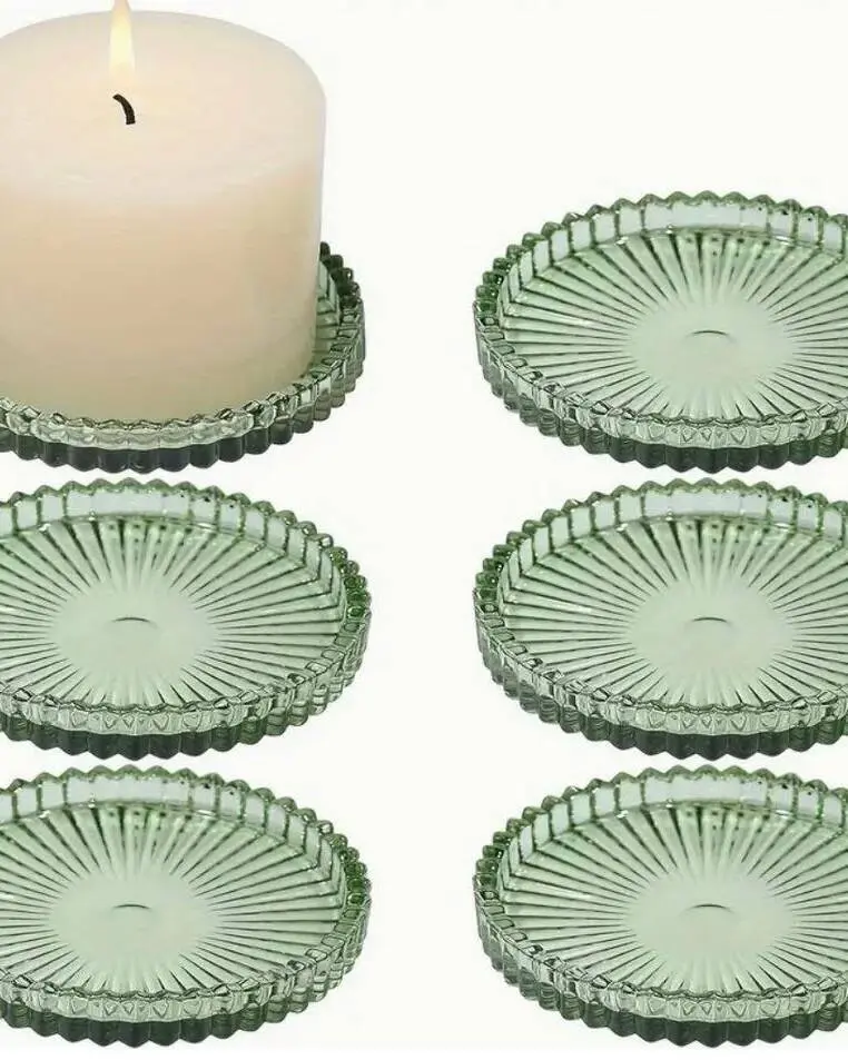 Elegant Green Glass Pillar Candle Holders thumbnail 2