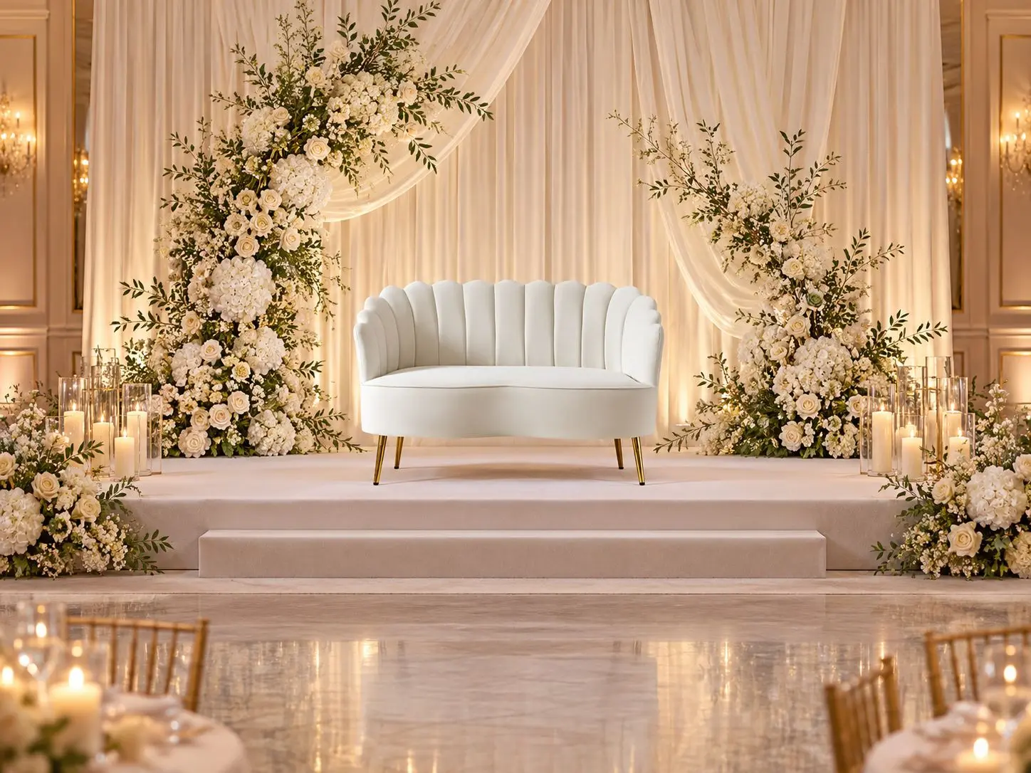 Ivory Velvet Scalloped Loveseat thumbnail 2