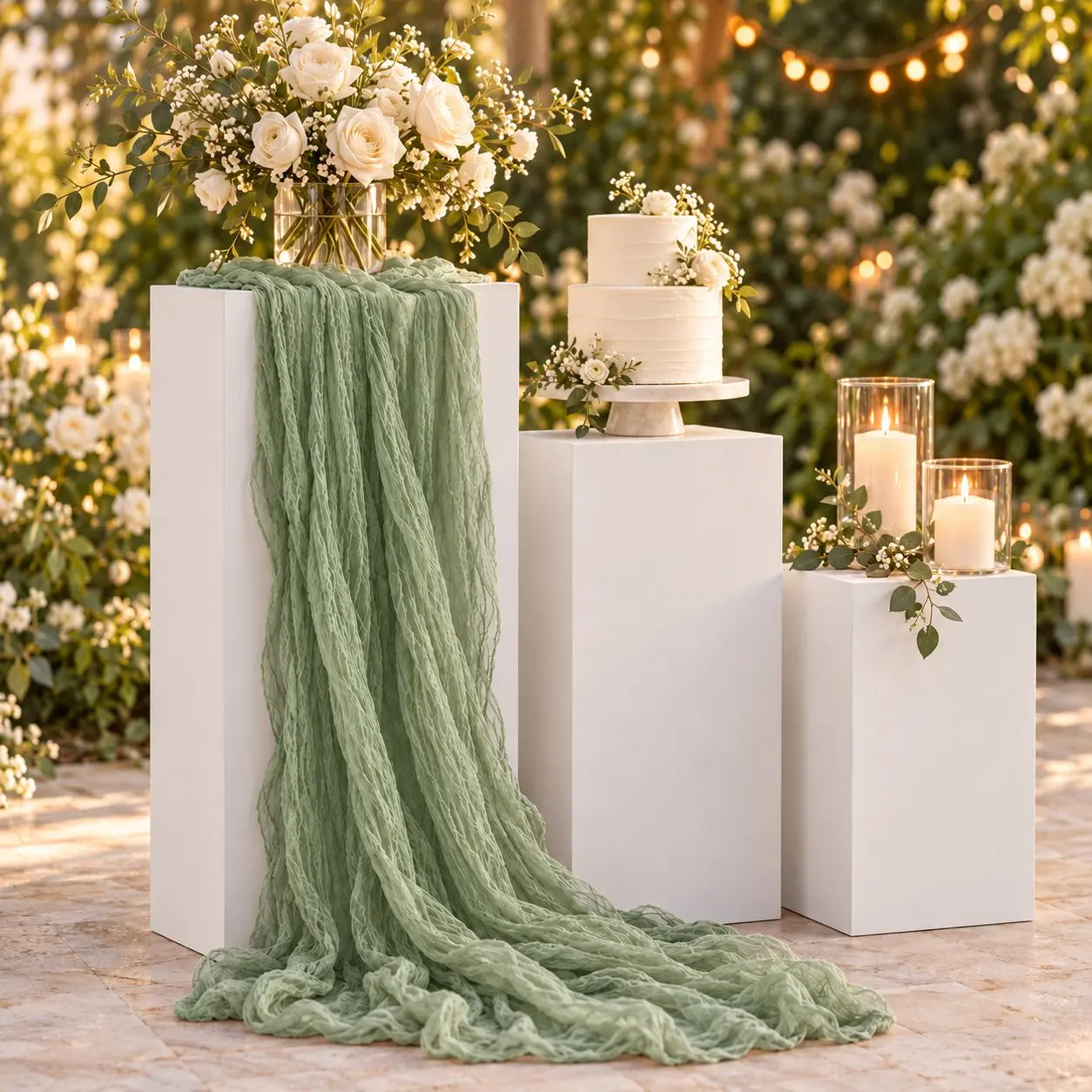 Sage Green Cheesecloth Table Runners thumbnail 2