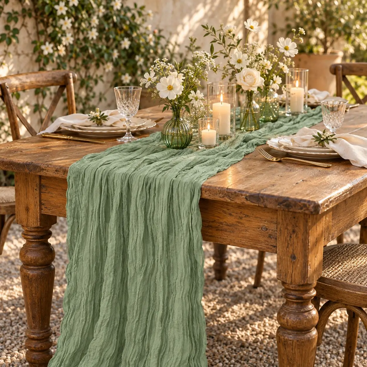 Sage Green Cheesecloth Table Runners — photo 1