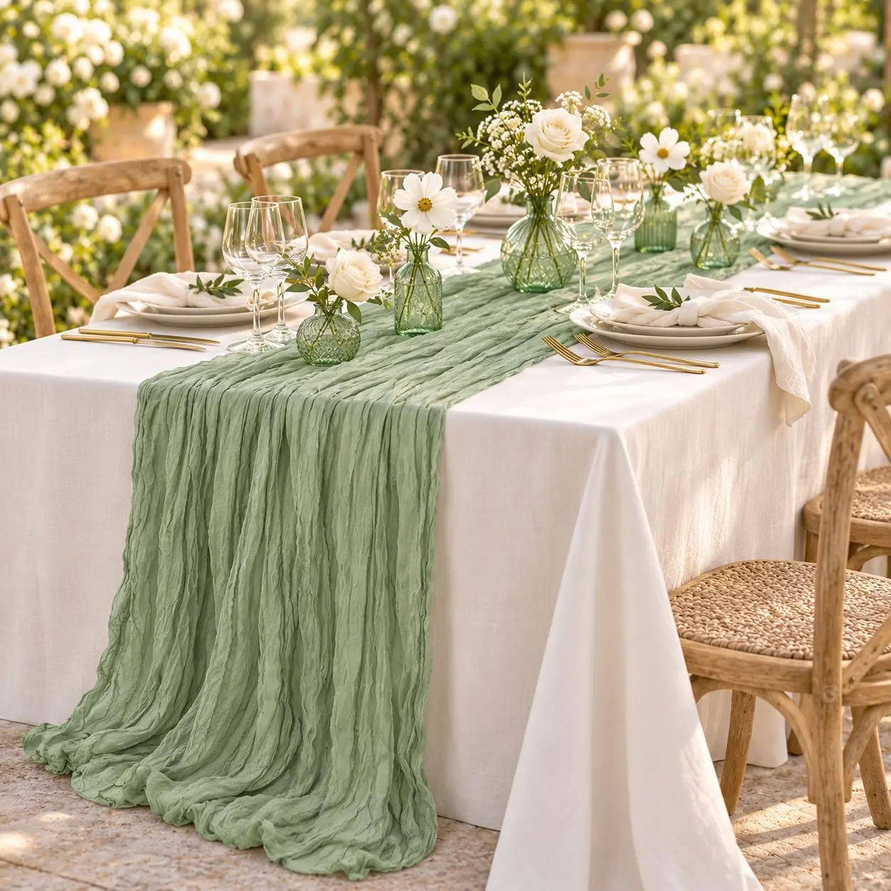 Sage Green Cheesecloth Table Runners thumbnail 3