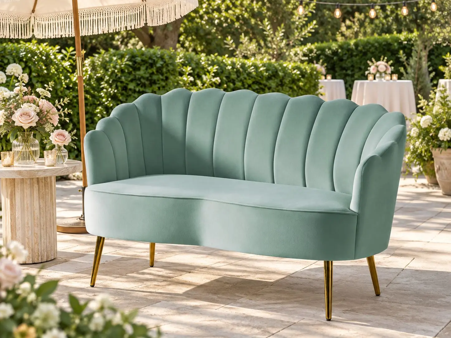Sage Velvet Scalloped Loveseat thumbnail 2
