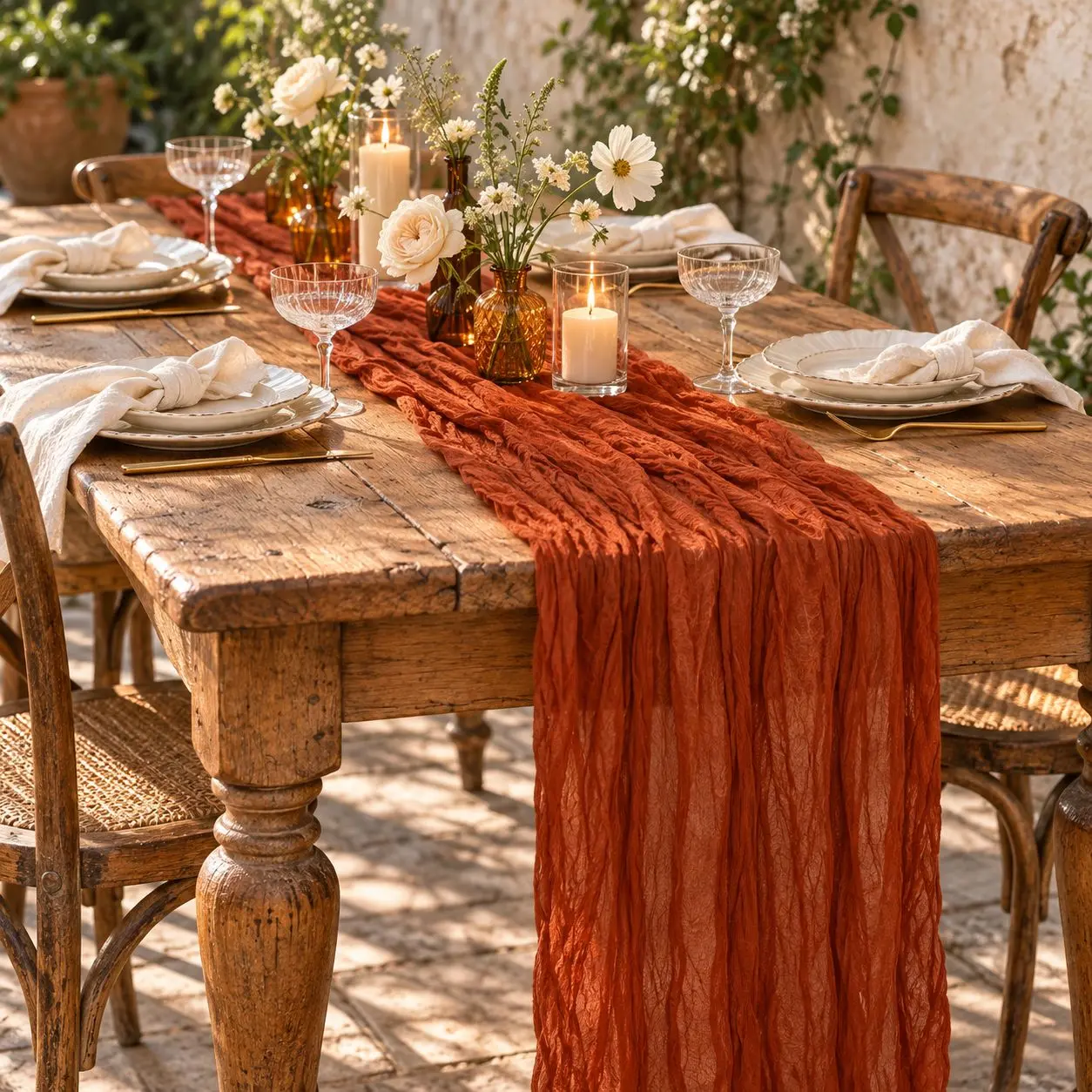 Terracotta Cheesecloth Table Runners — photo 1